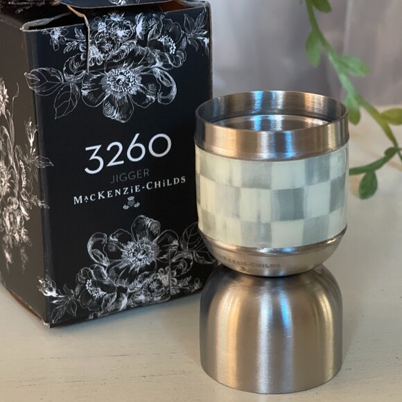 MacKenzie-Childs 3260 Jigger — Sterling Check® | Dual-Ended 1 oz / 1.5 oz | Gift - Picture 1 of 9